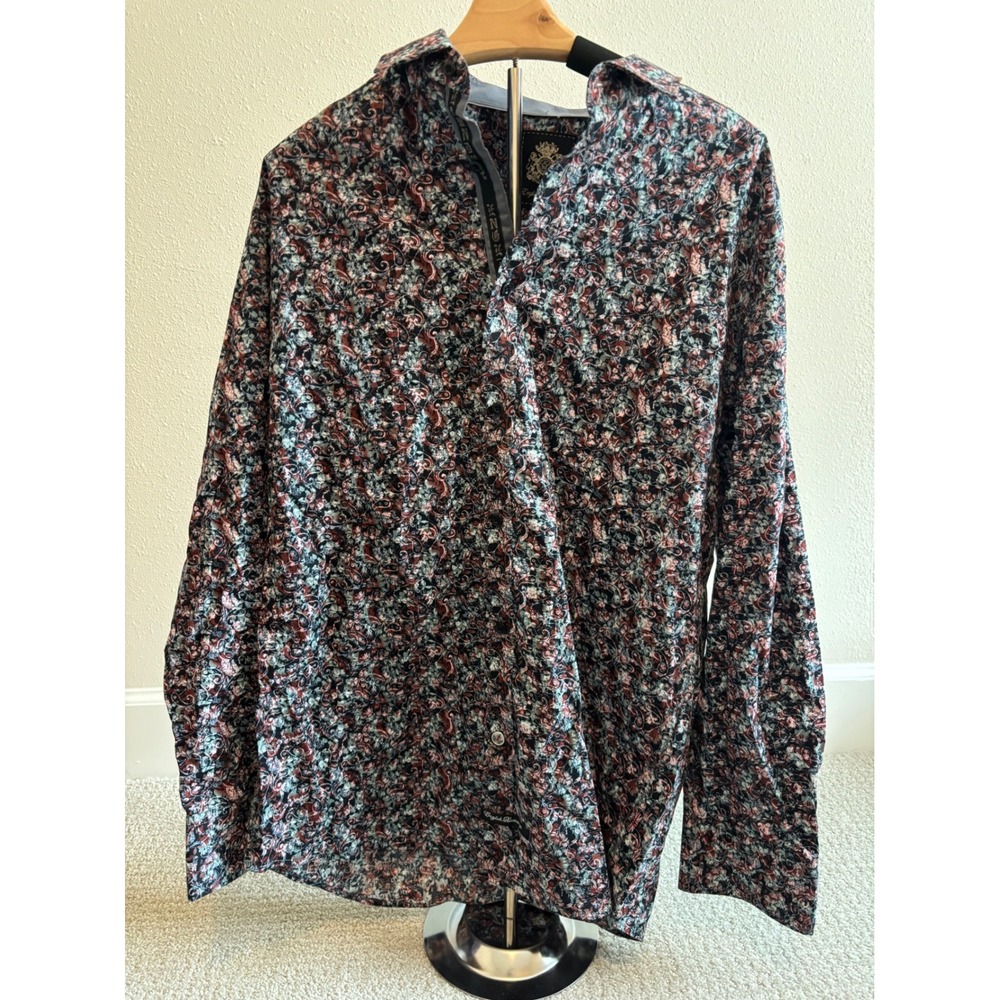 English Laundry Button Down Shirt Mens Large Multicolor Paisley Floral Stretch